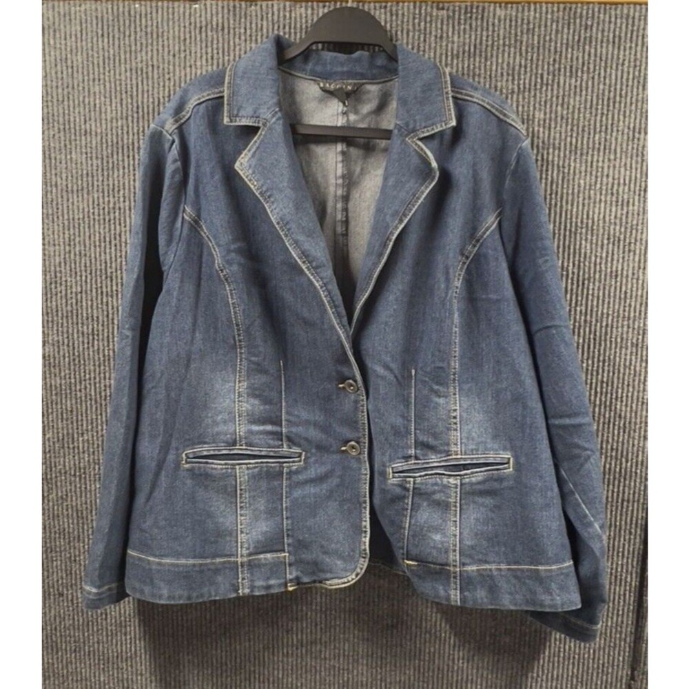 VTG Baccini Denim Jacket Womens 22/24W Cotton Blue Blazer Button Front Y2K 90s